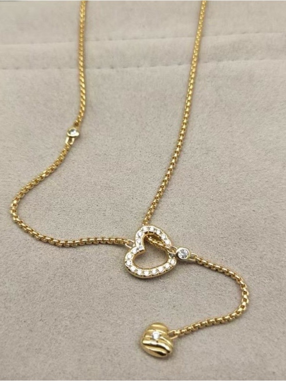 Cable Heart Y Diamond Necklace im Two Tone with Pave Diamonds